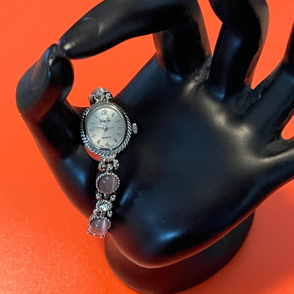 Women’s Silver Fancy Watch Pink Stones